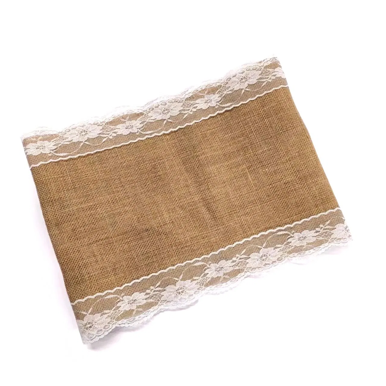 Natural Jute Fabric Table Runner with Lace for Wedding Decorations
