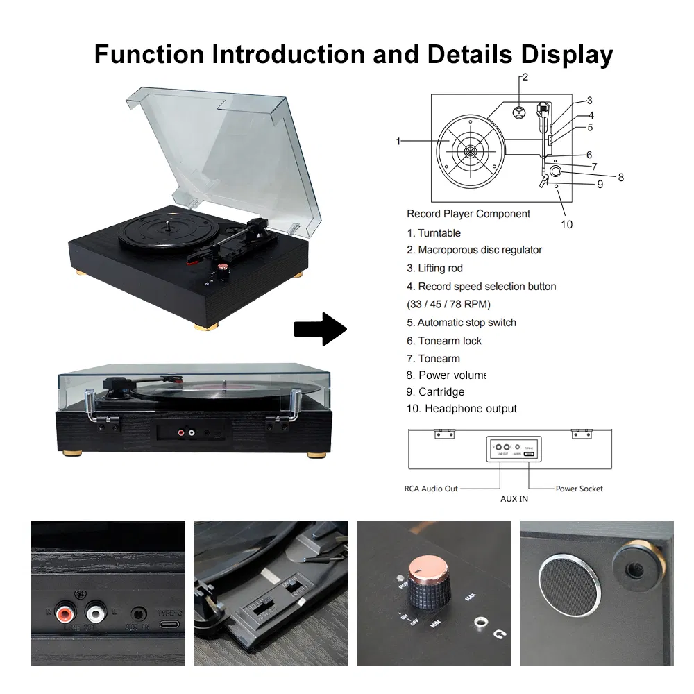 Custom Bluetooth Turntable Music Vinyl Record Player Gramophone 3 Speed Vintage Vinyl Lp Record Player