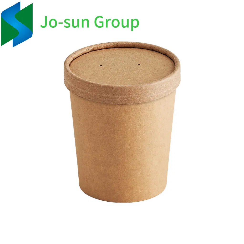 Jo-Sun Cheap Disposable Container Eco Friendly Bucket Take out Kraft Paper Soup Bowl with Lid