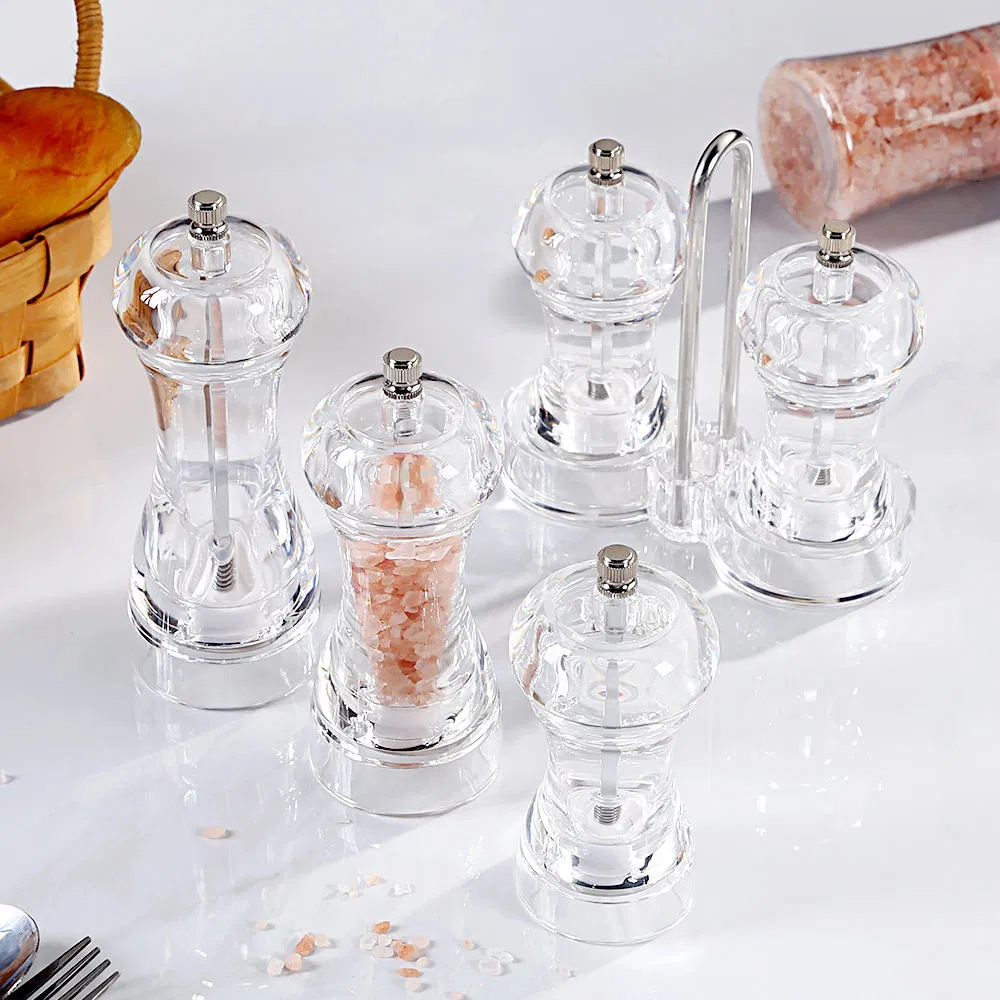 Modern Plastic Salt & Pepper Grinder Set - Clear Round-Top for Restaurants