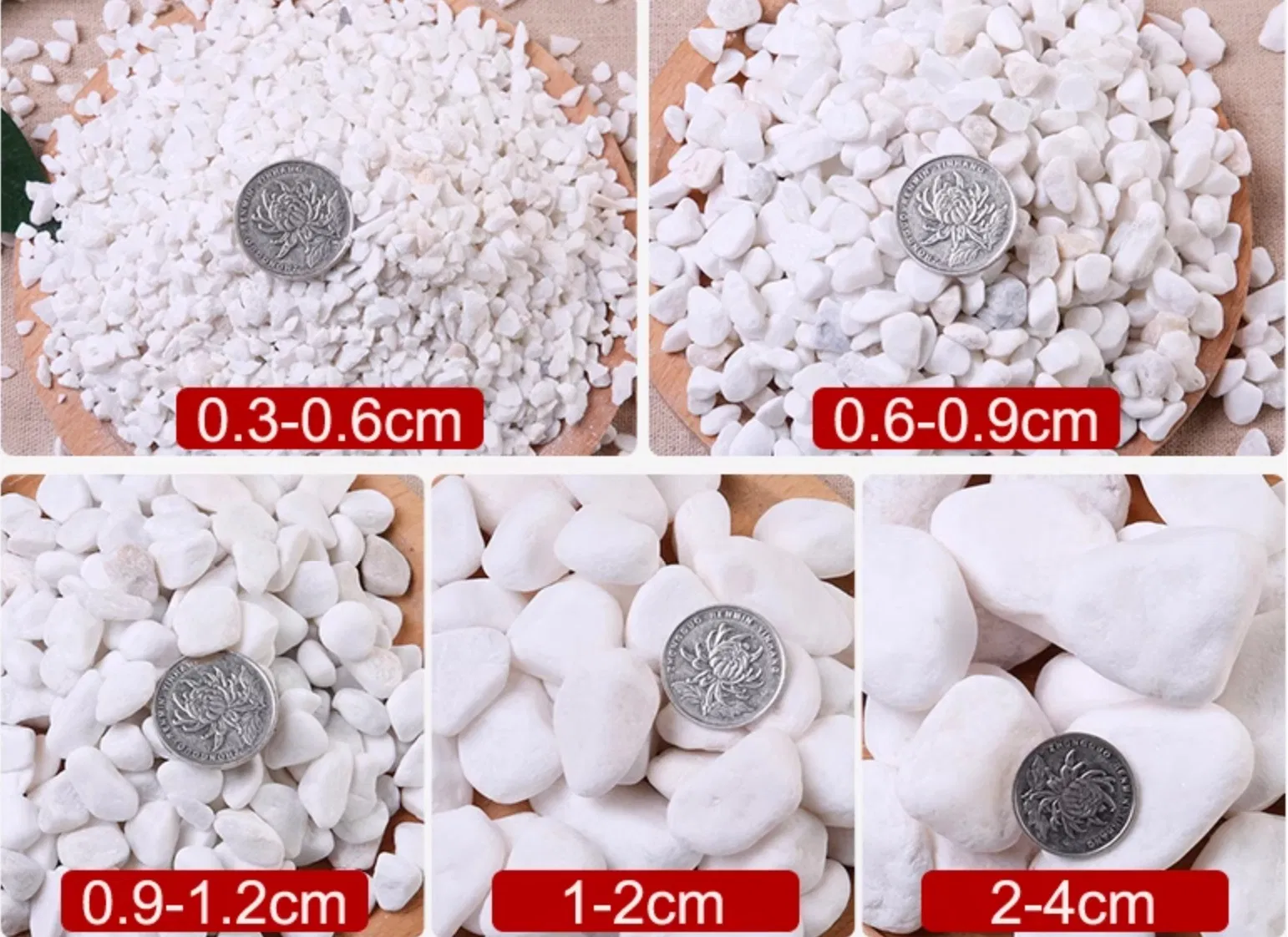 Various Sizes White Polished Pebbles Cobble Stones