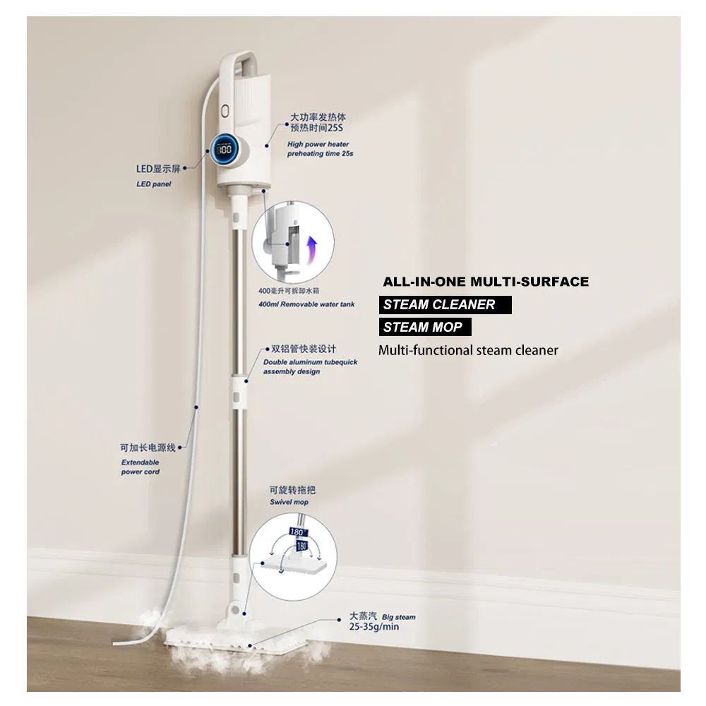 1500W LED Display Automatic Washing Machine Steam Mop Electric Handheld Upright Steam Mop Cleaner