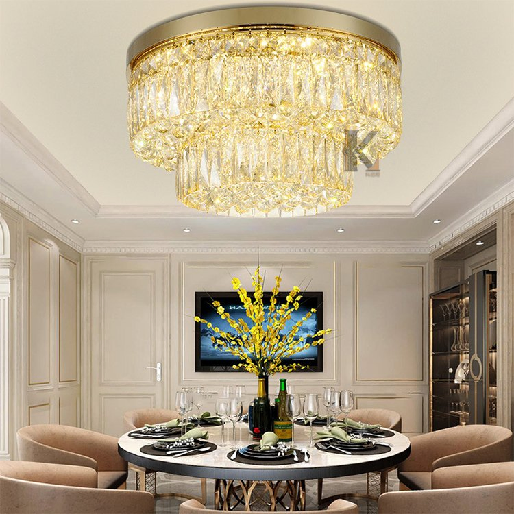 Modern Living Room Fancy Ceiling Lamp High Chandelier Lighting Gold Metal Crystal Hanging Lamp for Wedding Restaurant