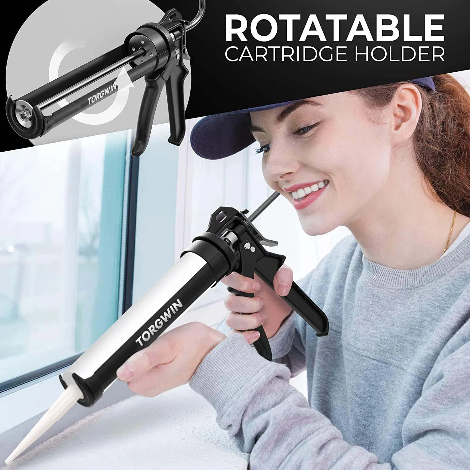 Professional Caulking Gun [25: 1 Thrust Ratio] Heavy Duty Caulk Gun for All Standard