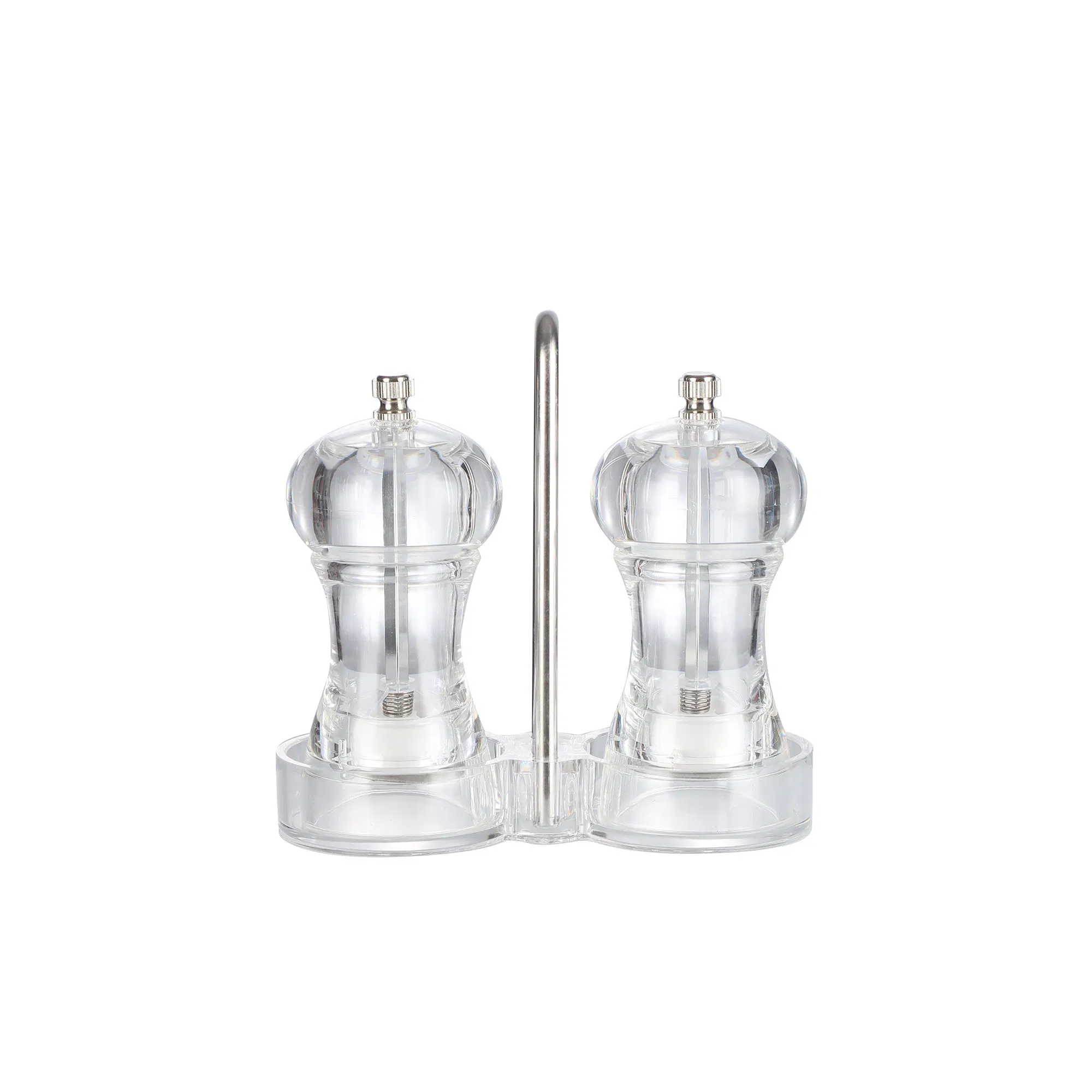 Modern Plastic Salt & Pepper Grinder Set - Clear Round-Top for Restaurants