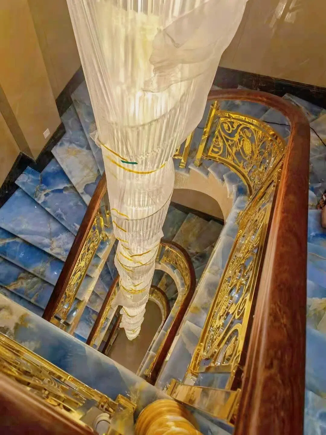 Hotel Staircase Design Luxury Blue Aurora Onyx Marble Stone Stair Price for Steps and Risers