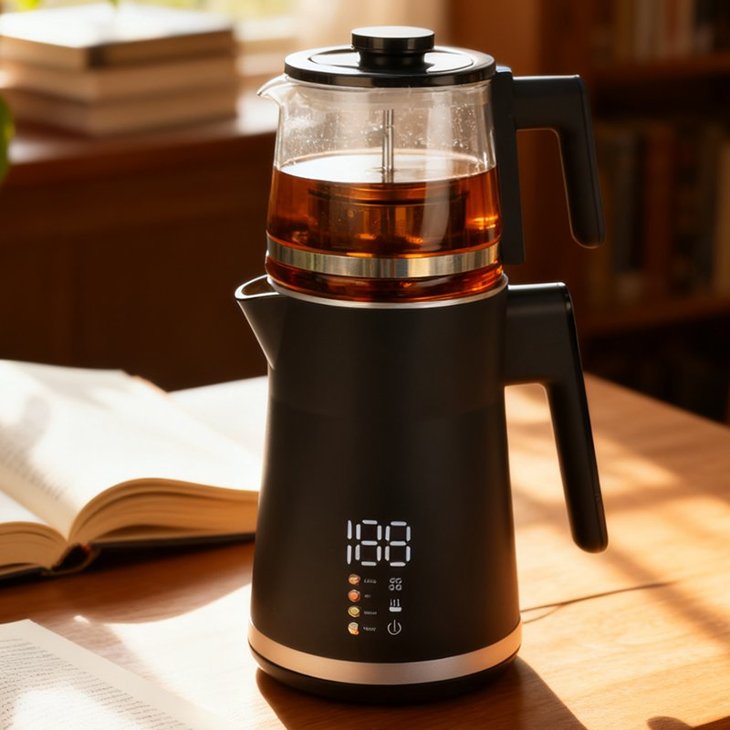 Yuekon Household Digital Temperature Control Kettle 1500W Touch Tea Maker Double Layer Samovar Kettles with Glass Teapot
