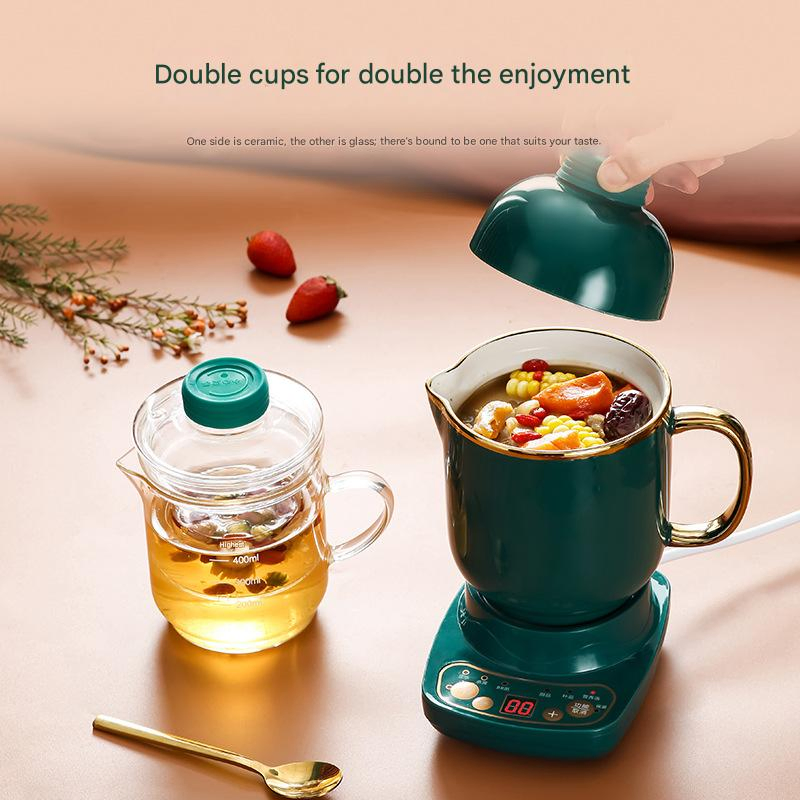 Electric Cooking Pot Multi-Functional Hot Cup Portable Mini Electric Cooker Cup Automatic Smart Reservation Electric Glass Health Cup for Home/Kitchen/Office