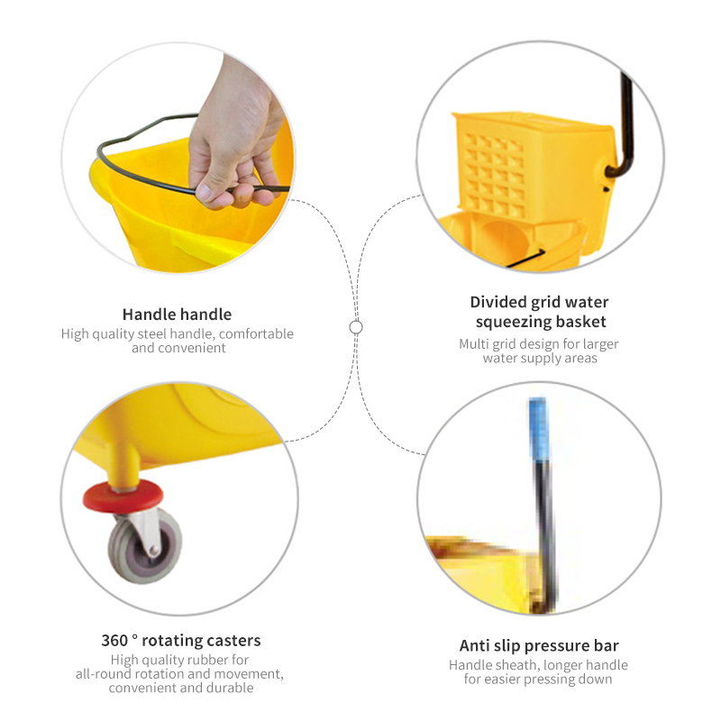 32L 36L Plastic PP Yellow Blue Red Professional Mop Cleaning Wringer Bucket