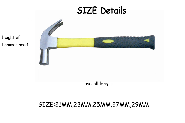 Professional Factory Hand Tool Carbon Steel Claw Hammer with Fiberglass Handle Claw Hammer