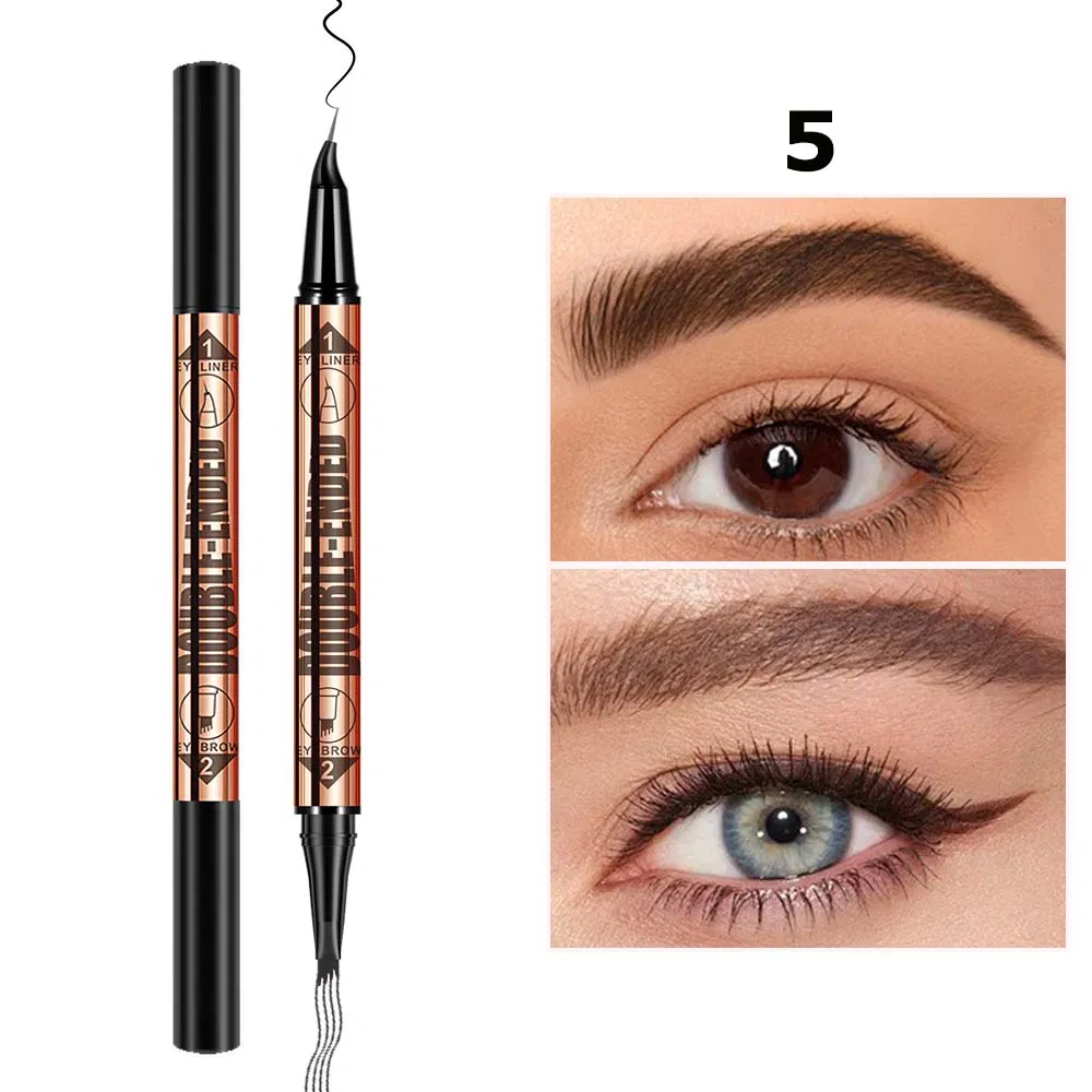2 Color Eyeliner + Four-Prong Eyebrow Pencil Makeup Set