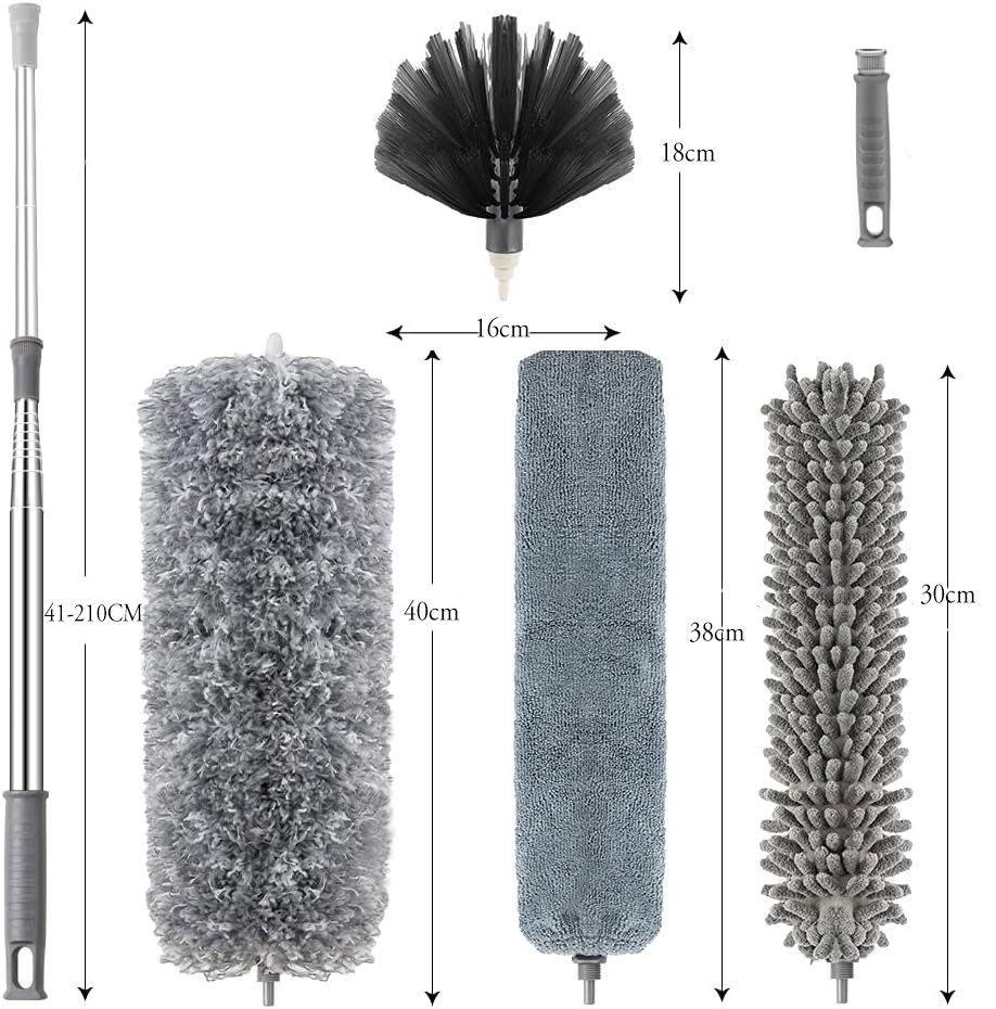 4PCS with Extension Pole Stainless Steel Reusable Bendable Microfiber Duster
