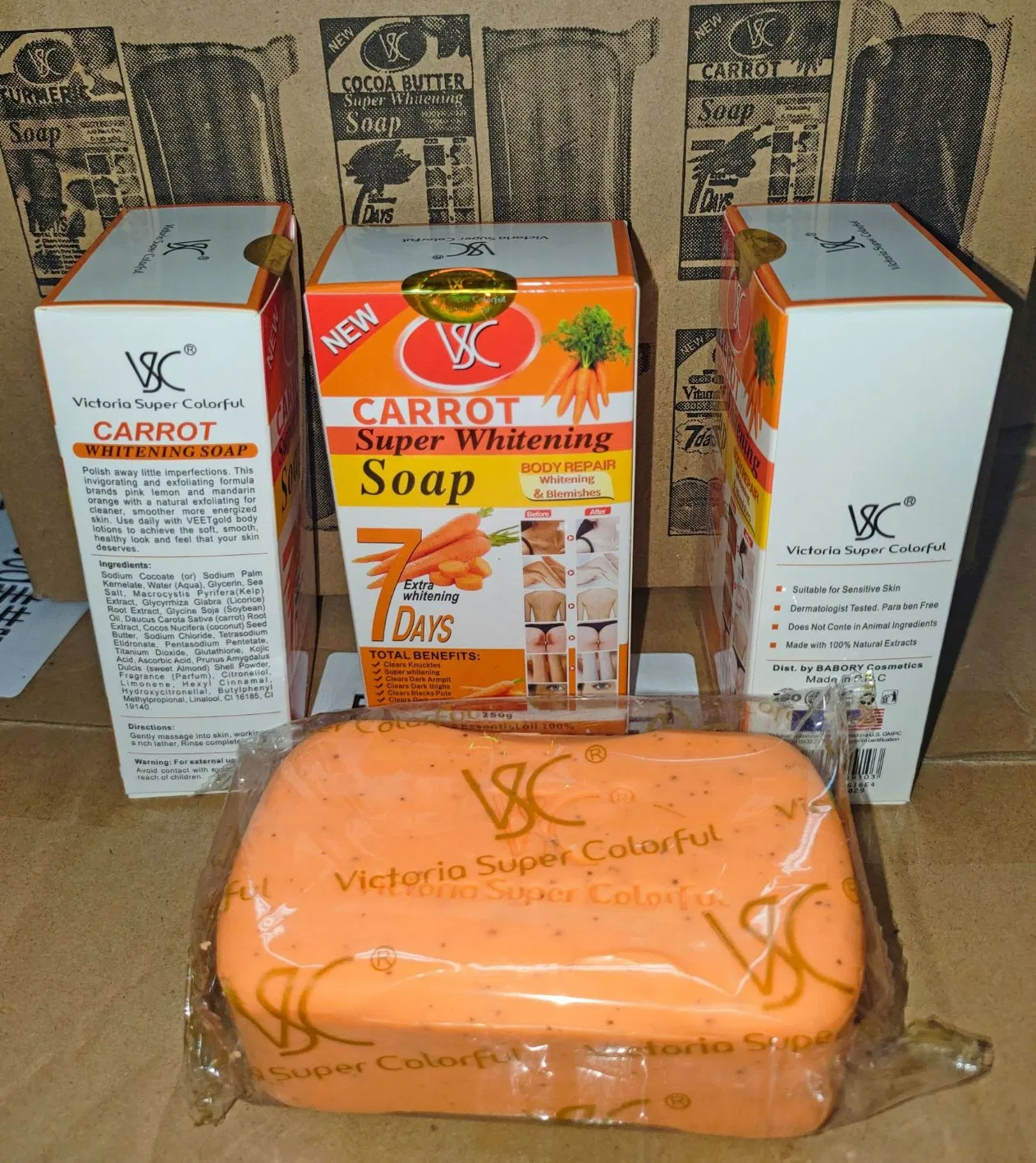 Hot Sale 250g Almond Carrot Papaya Soap 7 Days Super Whitening Dark Spot Corrector Skin Soap