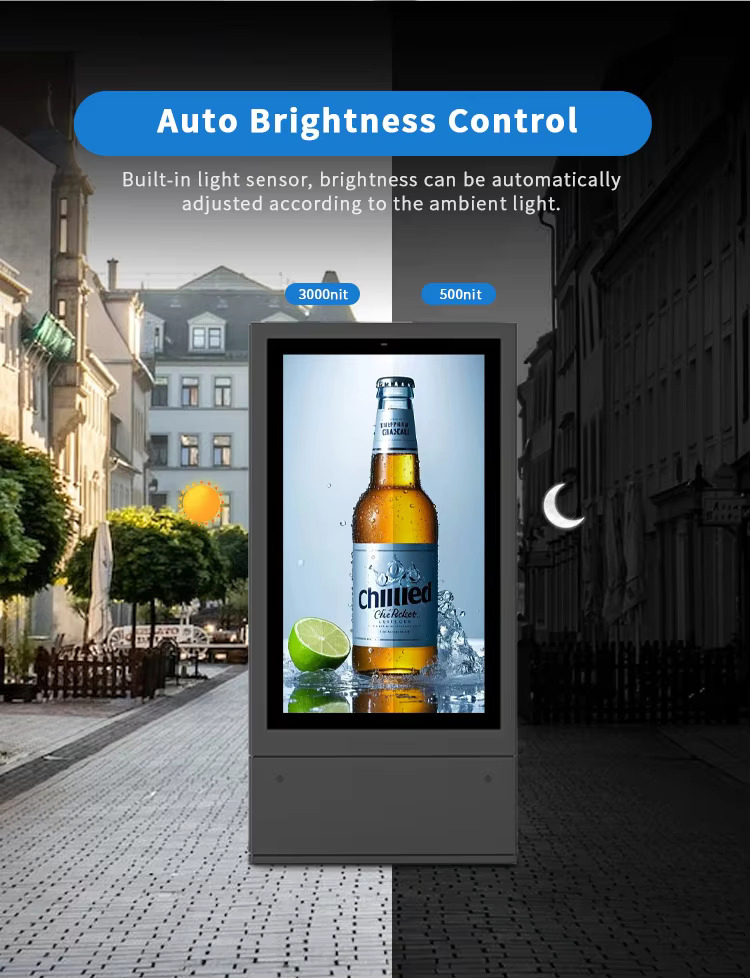 IP65 Outdoor LCD Digital Signage Advertising Info Kiosk High Brightness 3000nit Display