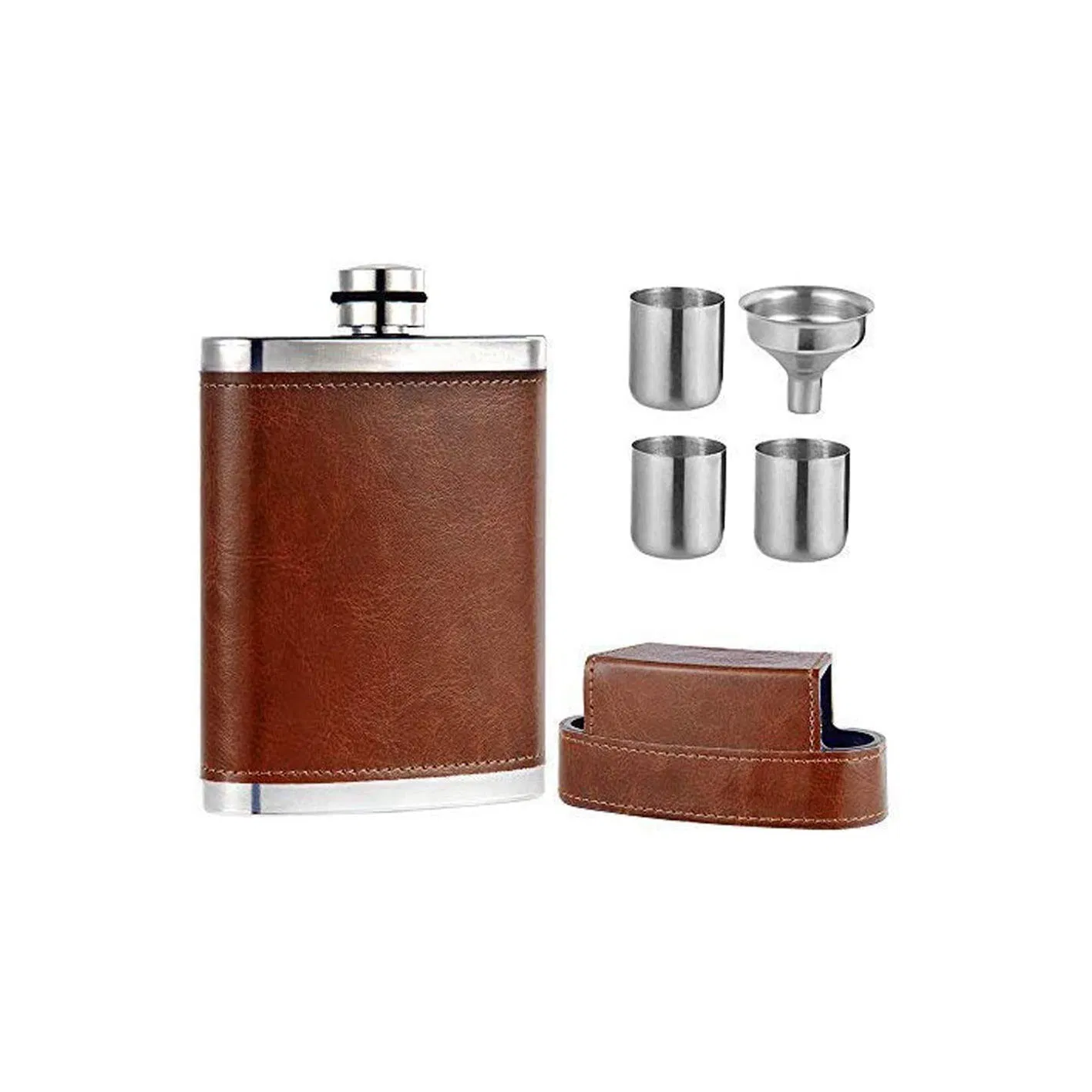 8 Oz Portable Flask Set Stainless Steel Leak Proof Hip Flask with Leather Wrapped for Auld Alliance