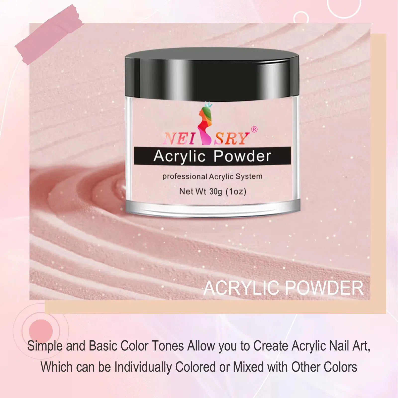 Fast Drying Pink Cover Acrylic Powder for Nails Bulk 1kg Color Glitter Powder Acrylic Powder