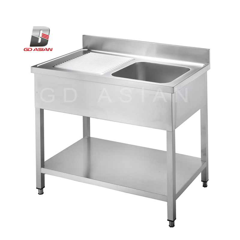 Sink with 1 Right Basin and 1 Left Storage Surface Square Stainless Steell Legs