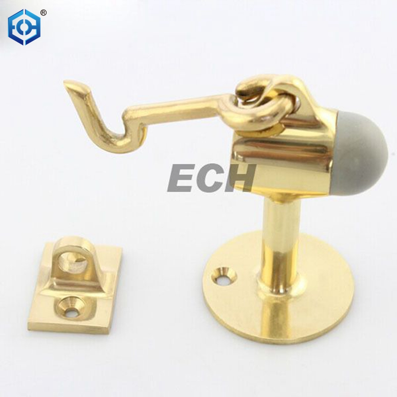 Golden Brass Manual Door Stopper with Hook