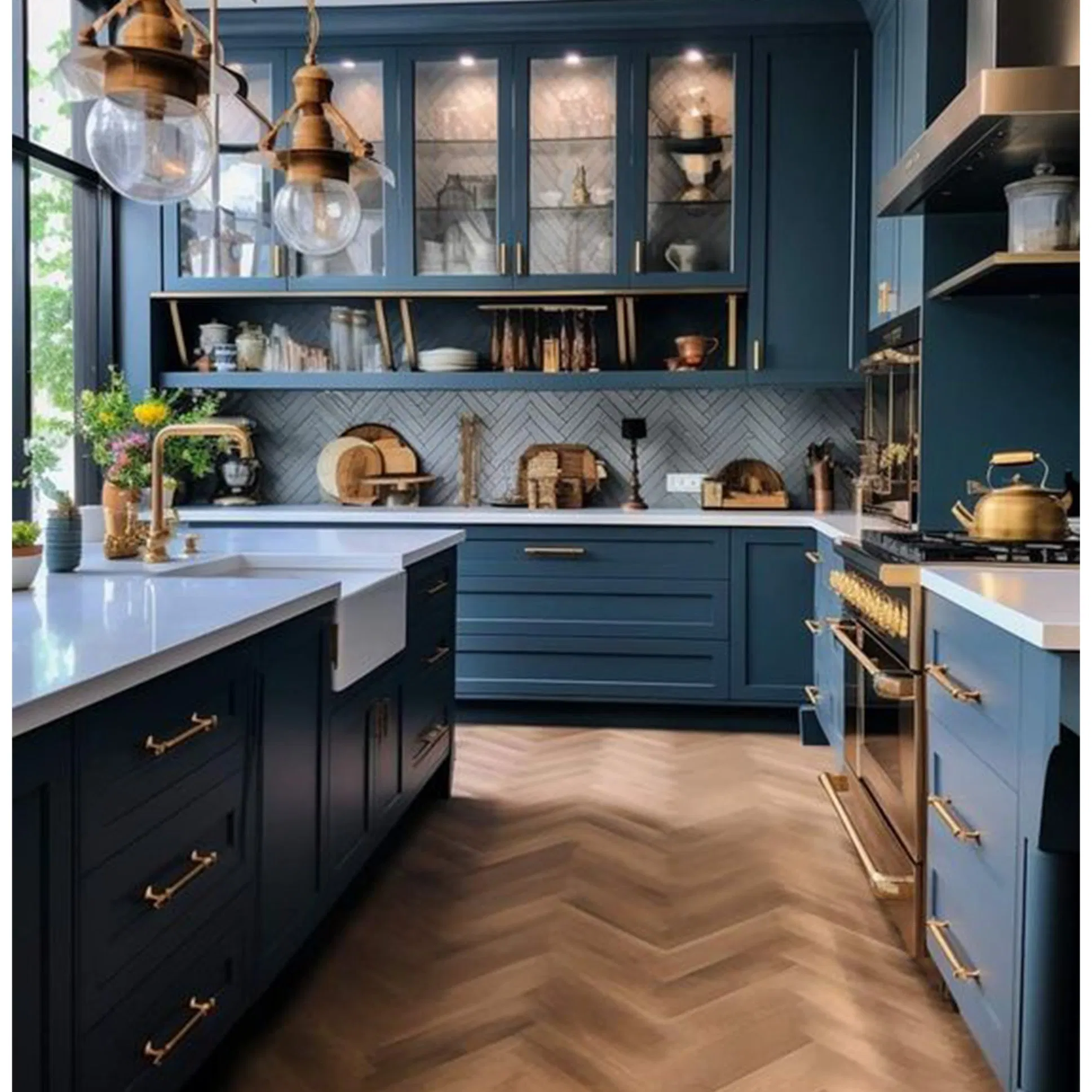 Vietnam Kitchen Cabinetry Factory Wholesale Cheap Price Solid Wood White Blue Shaker Painted Rta Kitchen Cabinet Modern Design