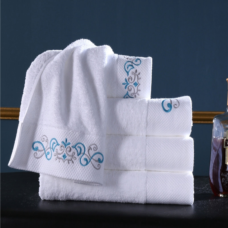 Hotelier Popular 100% Cotton Material Dobby Hotel Towels White Bath Hand Towels for Hotel Salon SPA Home Embroidery Towel Sets