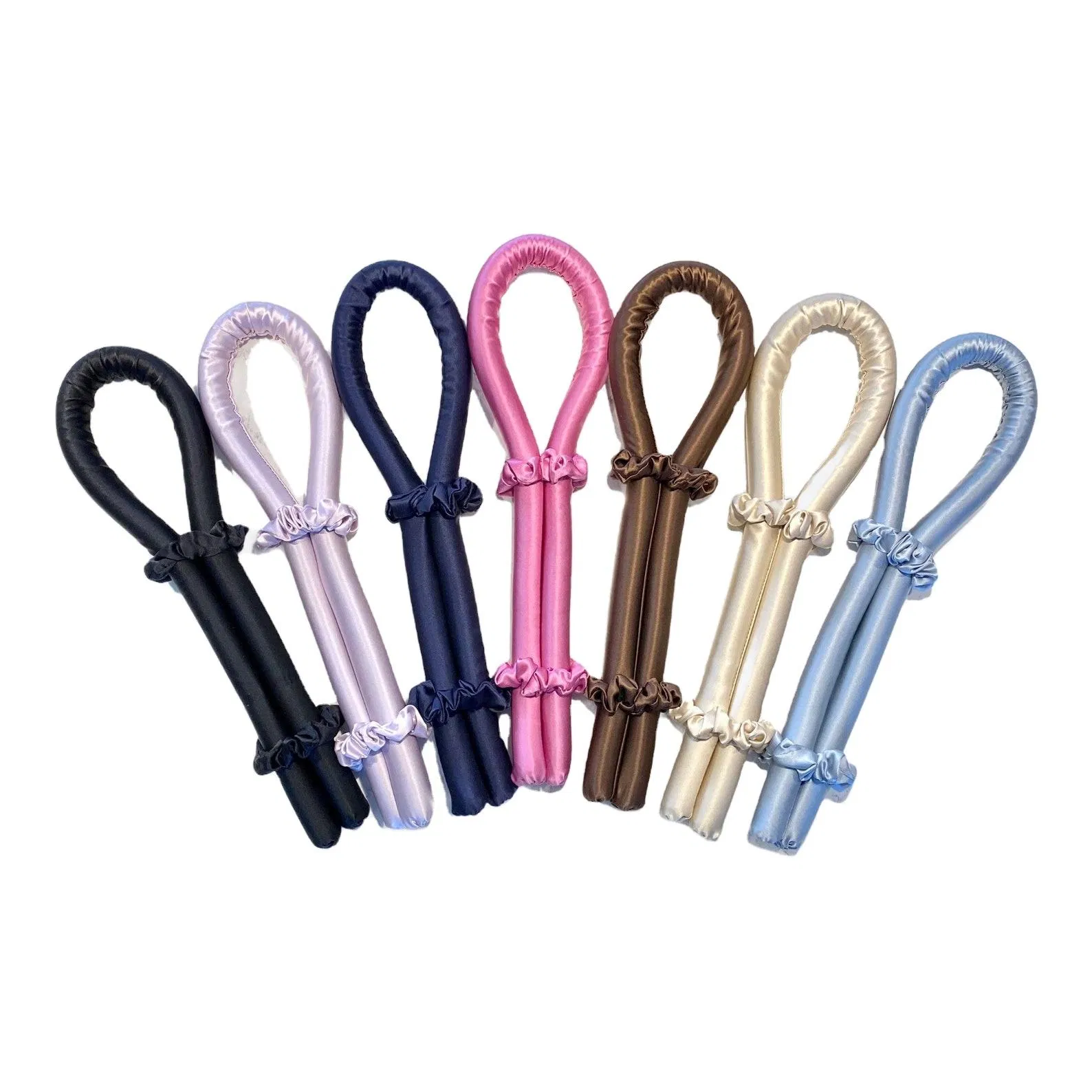 Wholesale Soft Heatless Silk Sleeping Hair Curler with Scrunchies No Heat Silk Hair Curling Roller Rob Set