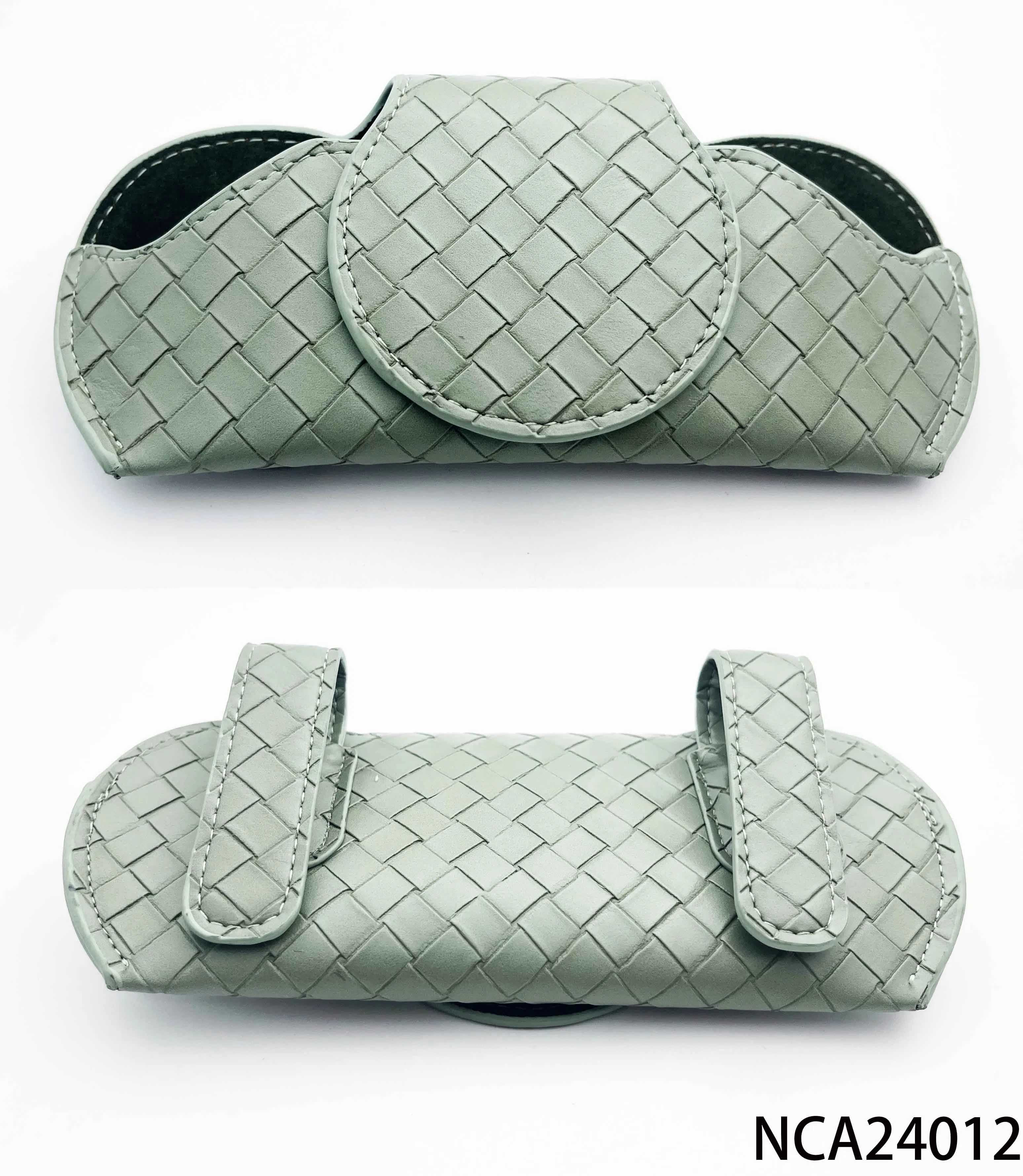 Leather Wholesale Sun Glasses Case Eyewear Convenient Hang on Weaving Bag Foldable Design Nca24012