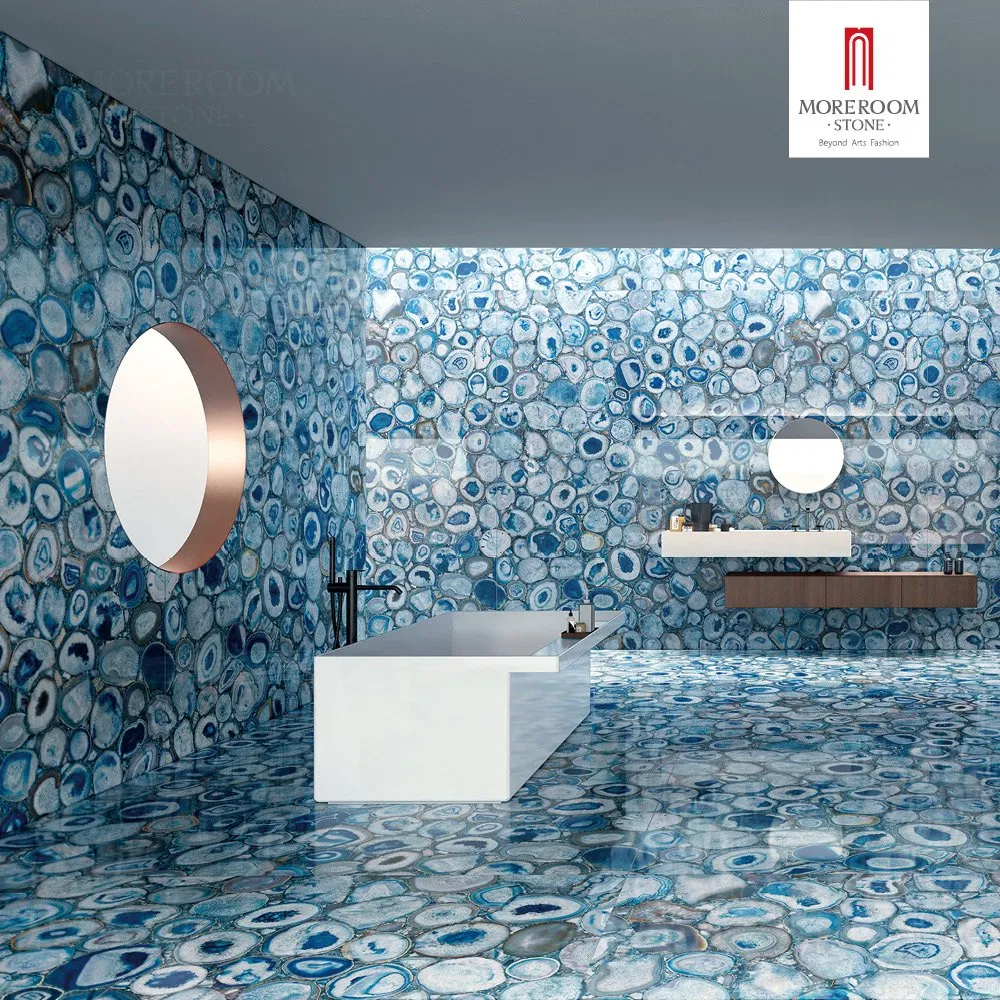Porcelain Slab Blue Agate Marble Look for Artistic Feature Wall and High End Furniture Design