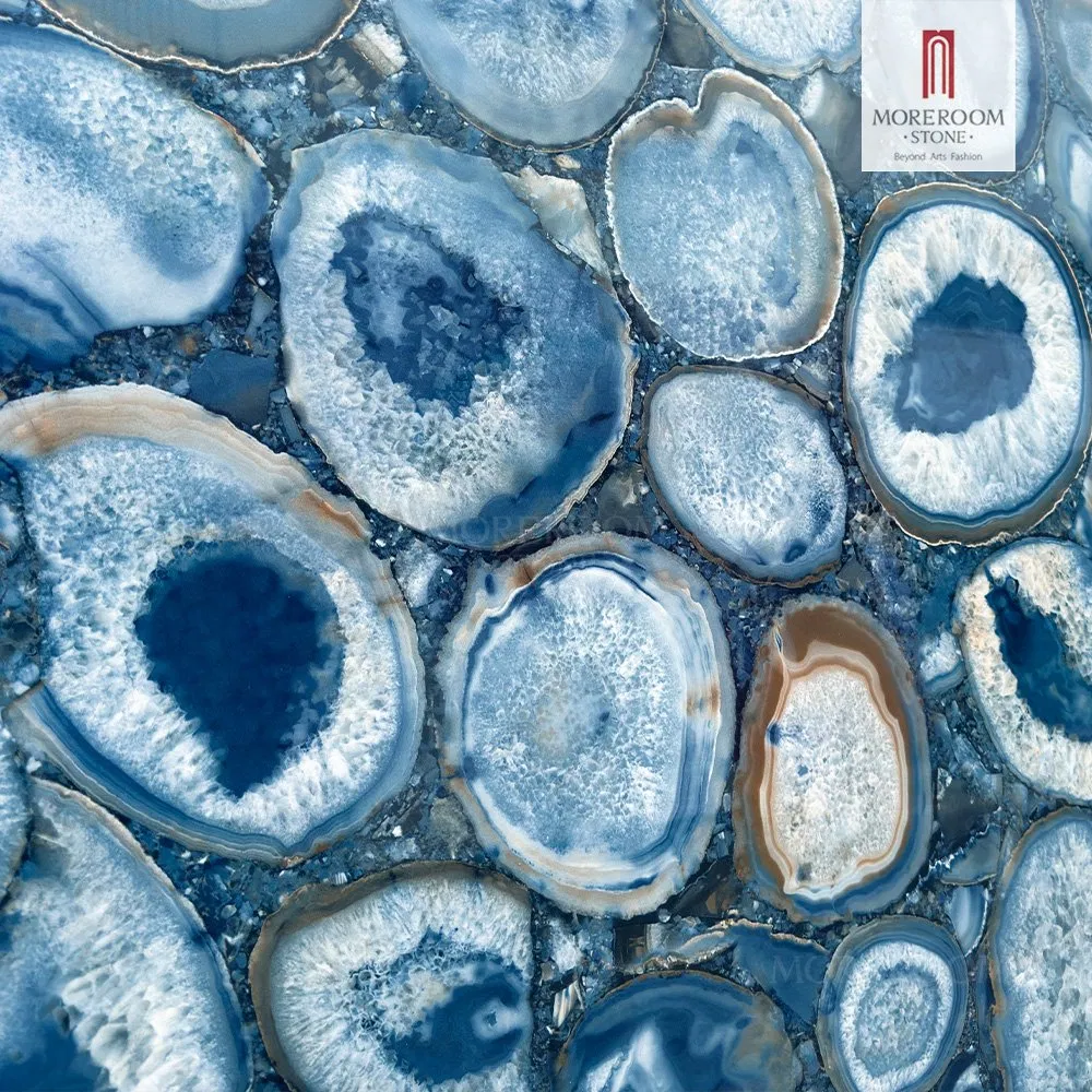 Luxury Artificial Blue Agate Sintered Stone Slab for High End Bathroom Design