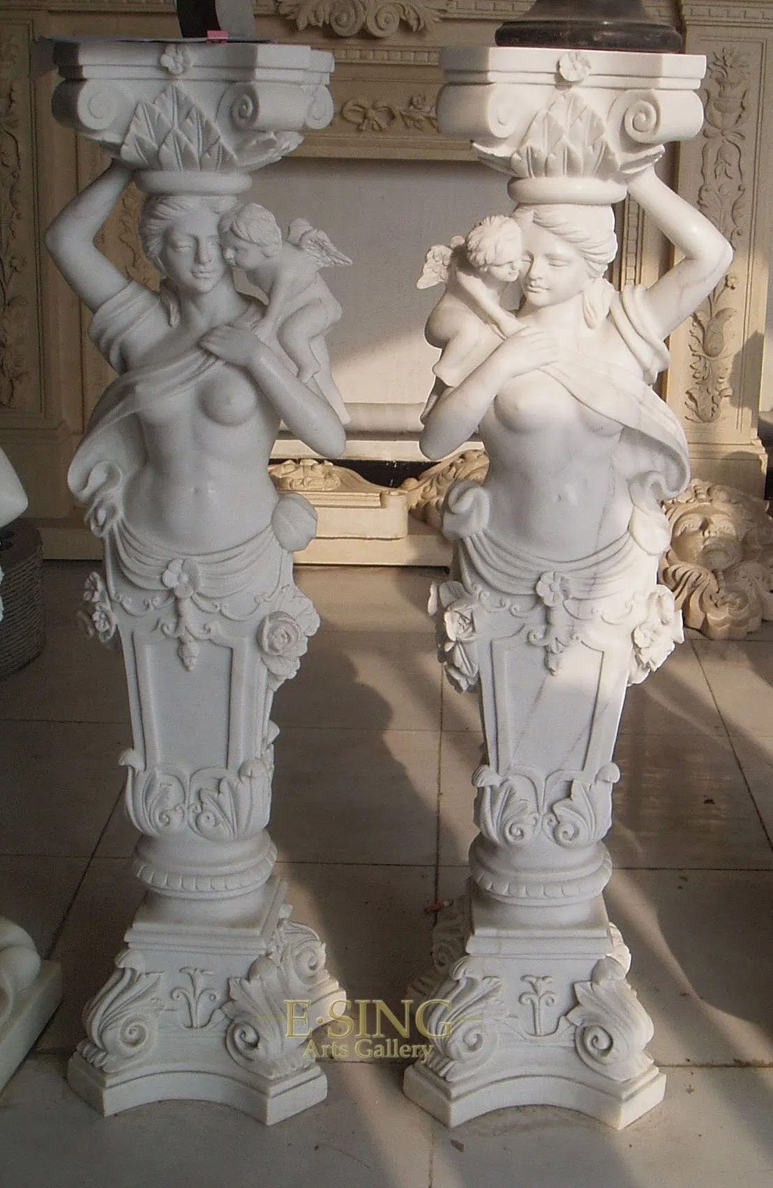 Outdoor Garden Decoration Stone Natural White Marble Statue Column