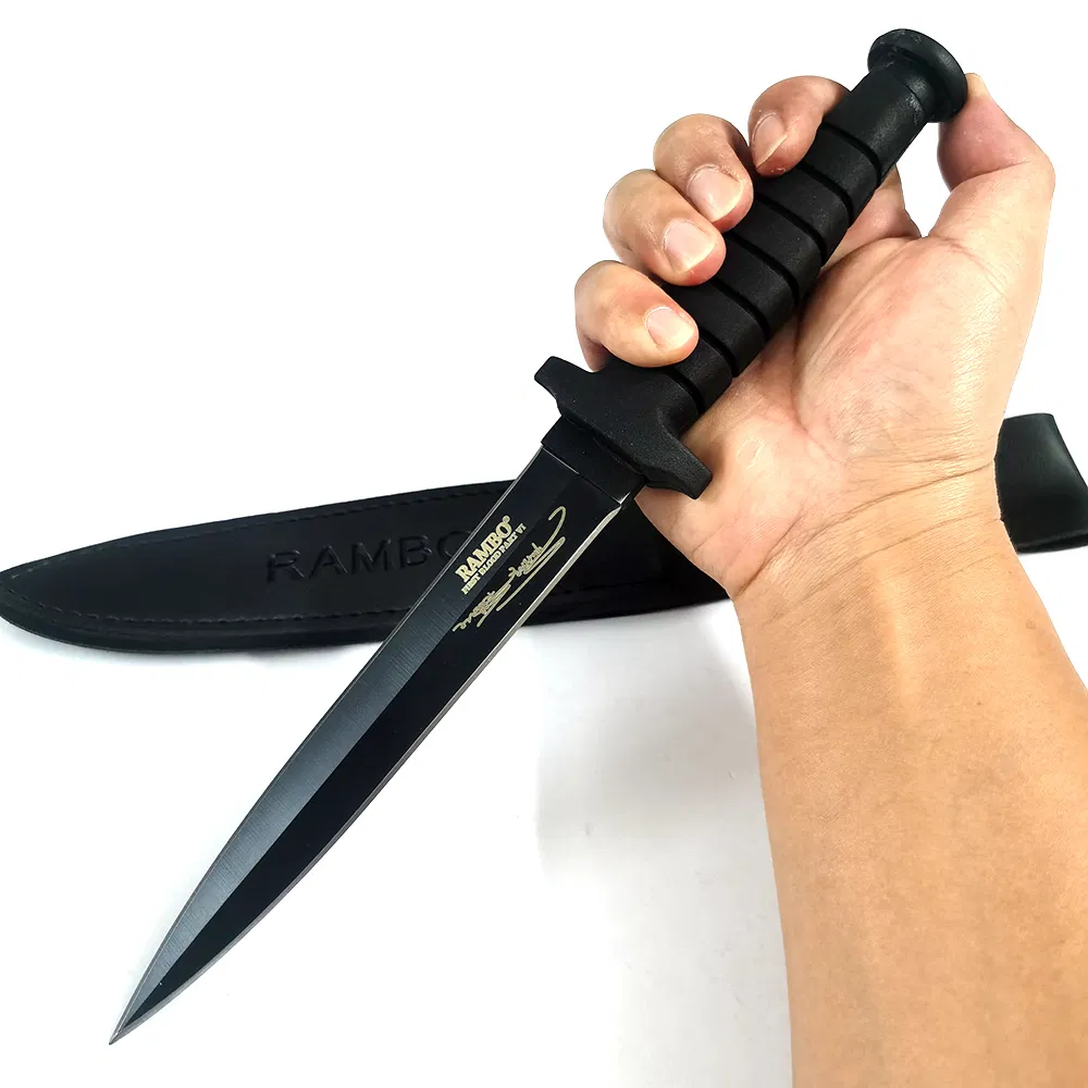The First Blood Rambo VI Black Fixed Blade Sword Spear Blade Fixed Knife