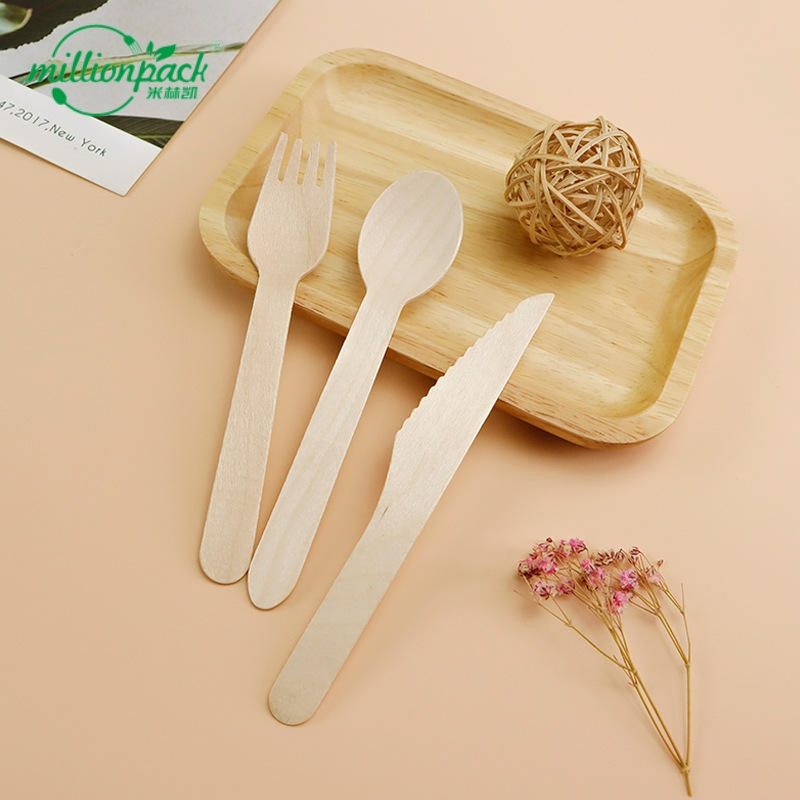 Eco Sustainable Wooden Cutlery Set Disposable Utensils for Wedding and Party