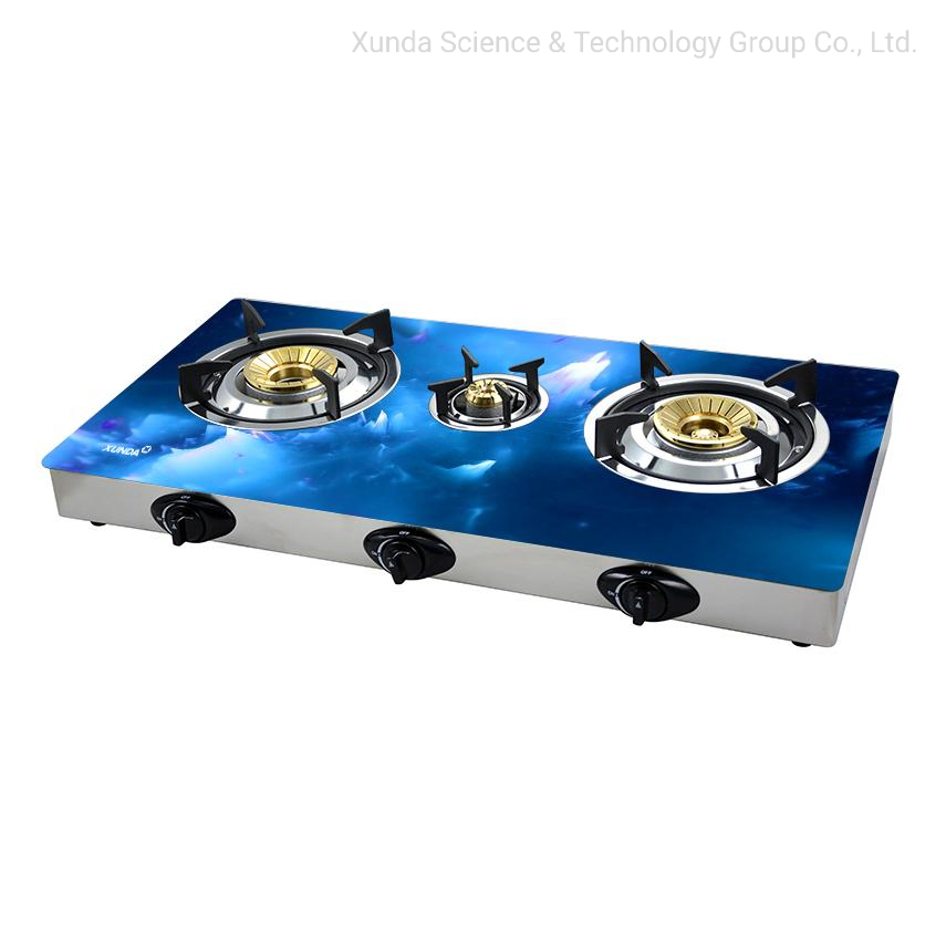 3 Burners High Efficiency Tornado Flame 3D Glass Panel Table Top Gas Stove Home Cooking Gas Burners