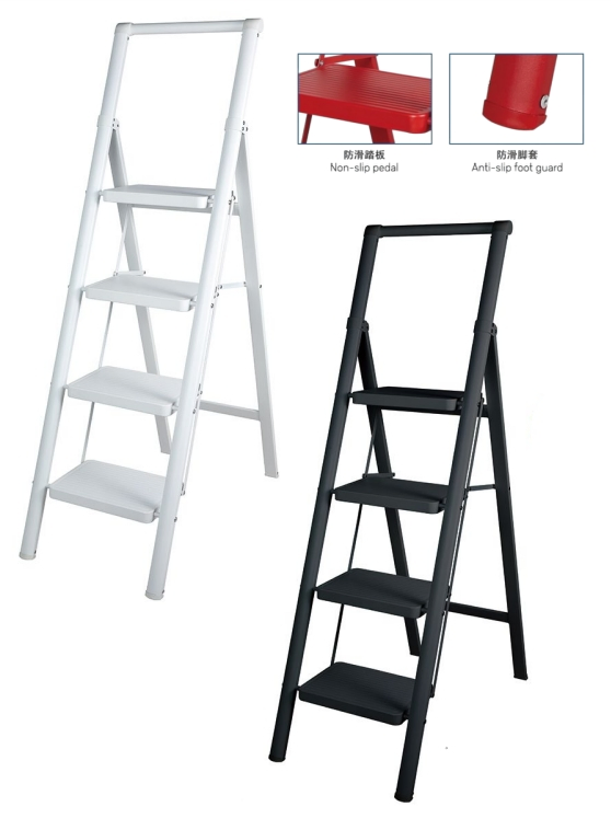 Household Iron Blackened Ladder Folding Ladder Flower Stand Ladder (with anti-slip foot pads, pedals)