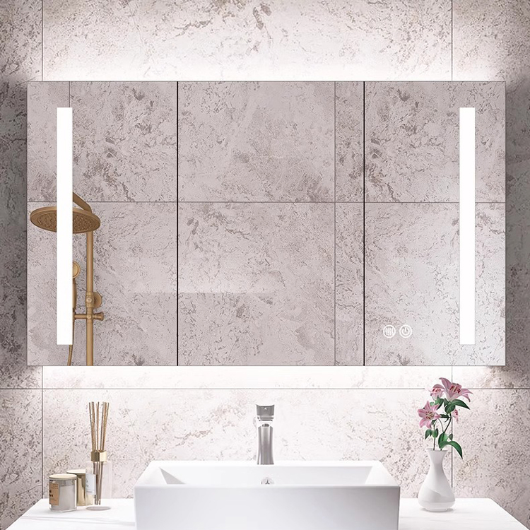 New Style LED Cabinet Marble Basin Wall Hung Intelligent Bathroom Mirror Vanity