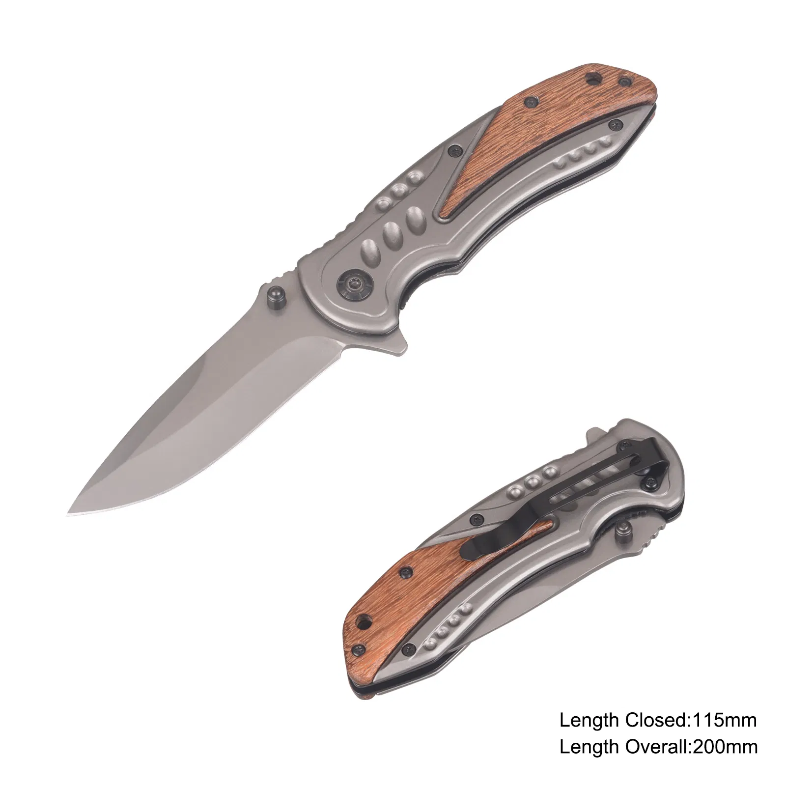 Folding Knife with Stainless Steel and Wooden Handle (#31255)