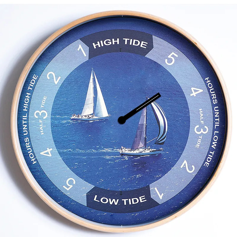 New Sailing The Ocean Picture Round Wood Frame Tide Wall Clocks Custom Logo