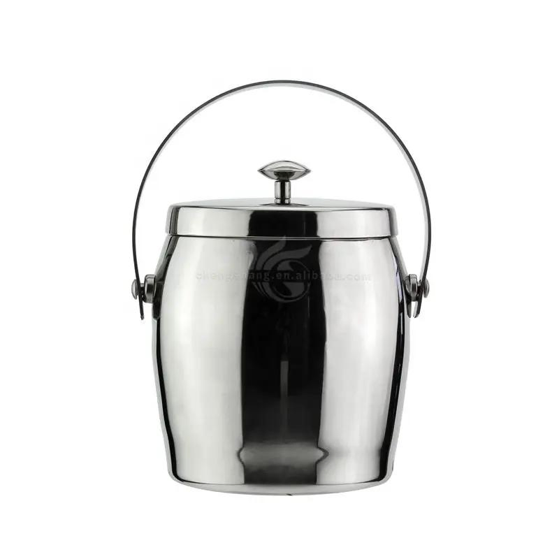 Stainless Steel Double Walled Ice Bucket Compact Heavy-Duty Metal Ice Bucket with Handle & Tong