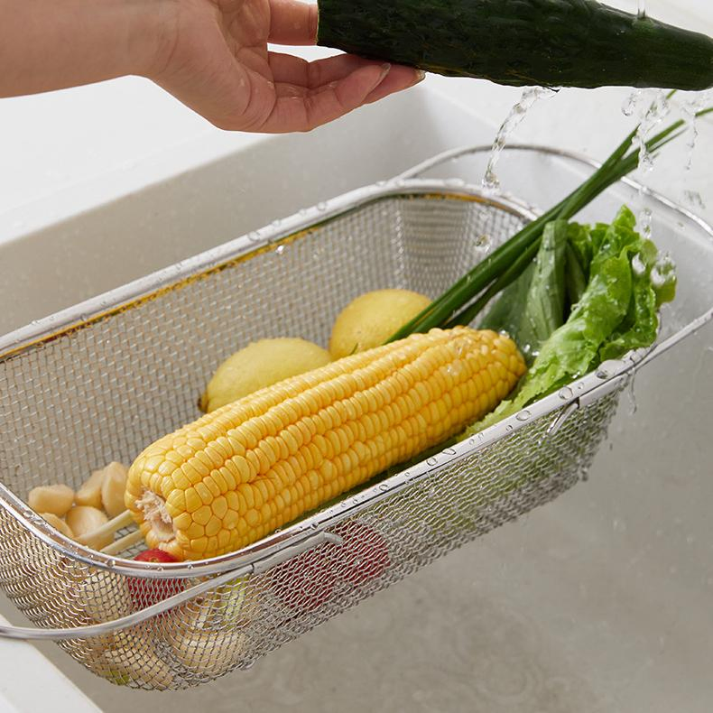 Stainless Steel Rectangle Mesh Basket Kitchen Sink Stretching Basket Storage Rack