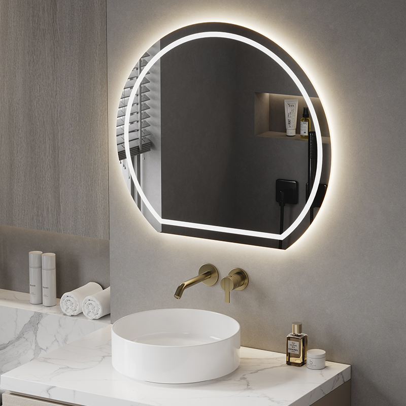 Backlit Half Circle Mirror Three Light Smart Touch Anti Fog Wall Mounted LED Bathroom Mirror