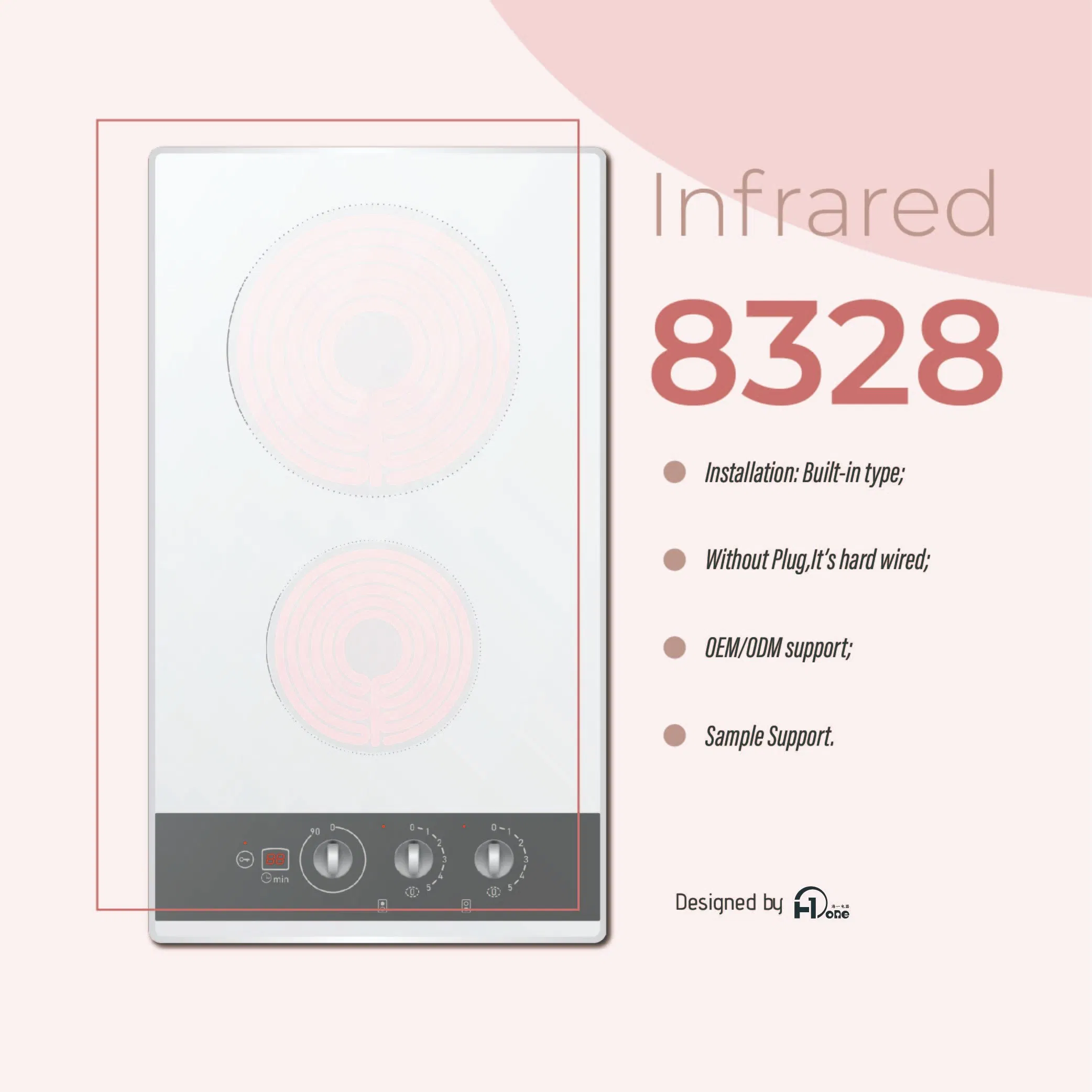 240 Volt 2 Burner Electric Knobs Cooktop Built-in 3000W Hard Wired No Plug