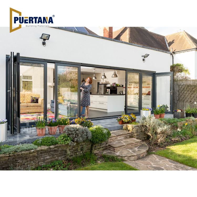Outdoor Exterior Aluminium Stacking Bifold Accordion Folding Sliding Panoramic Patio Slide Turn Door System