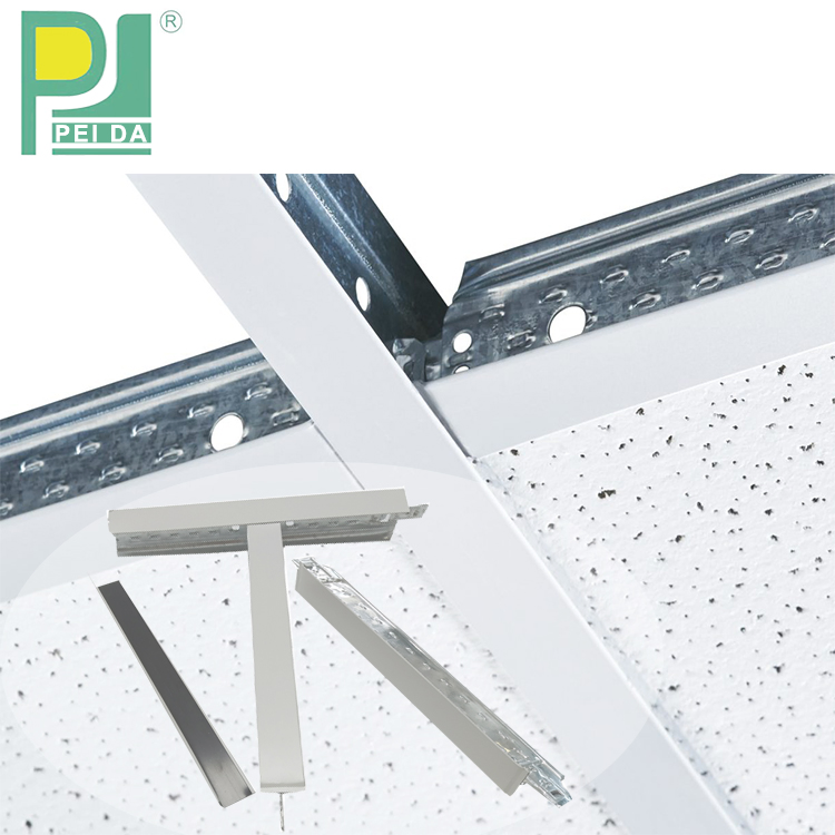 Metal Chrome Flat Ceiling T-Grid Suspension T-Grid Ceiling Landmine T-Bar for PVC Gyps Panel