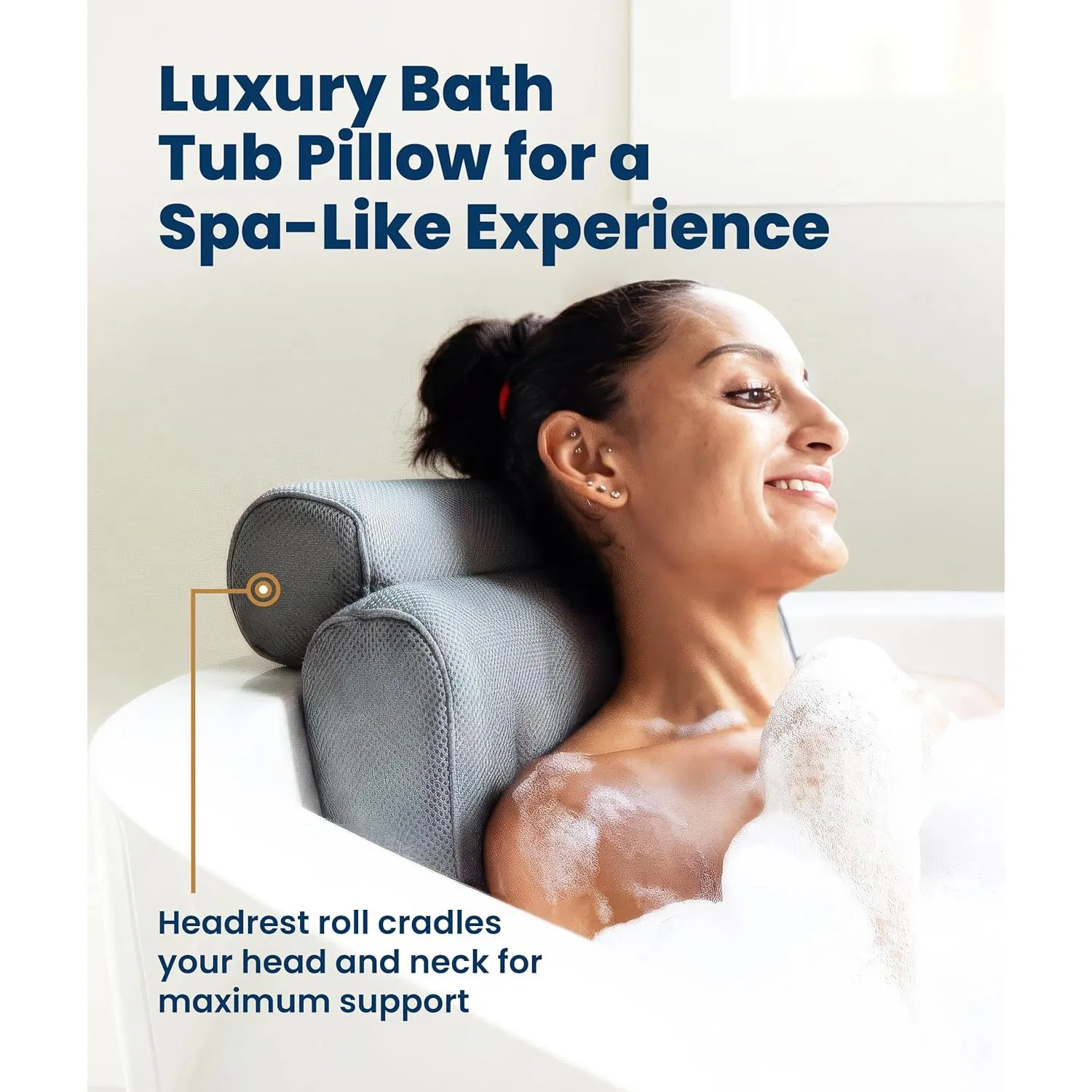 Comfortable Luxury Non-Slip Quick-Drying Light Weight Grey Bath Pillows for Tub