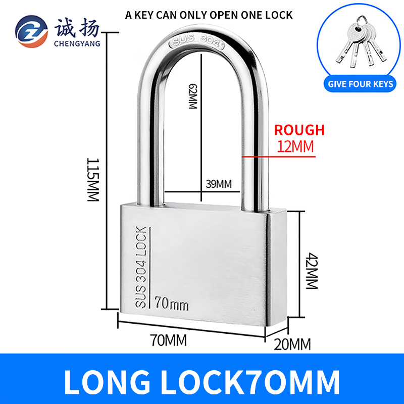 304 Padlock, Security Padlock, Fingerprint Padlock, Alarm Padlock 70mm Long Beam, Standard Four-Button [One Key and One Lock]