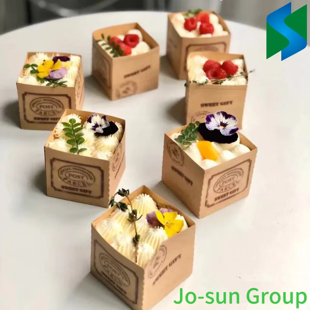 Jo-Sun New Kraft Paper Square Mousse Cake Cup High Temperature Dessert Bread Packaging Box