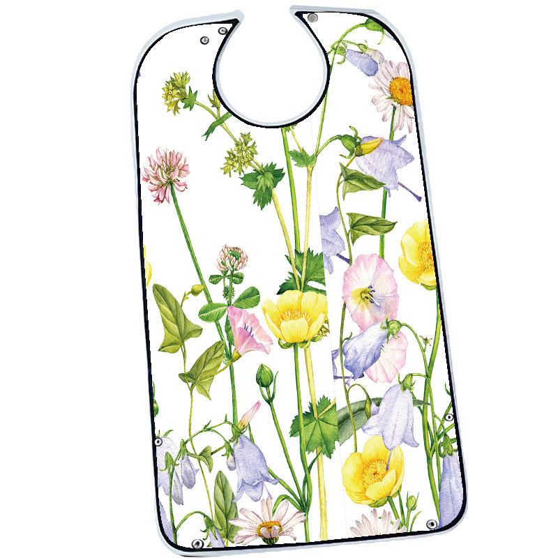 Women's Waterproof Soft Adult Poly Bibs Floral Senior Clothing Eating Apron