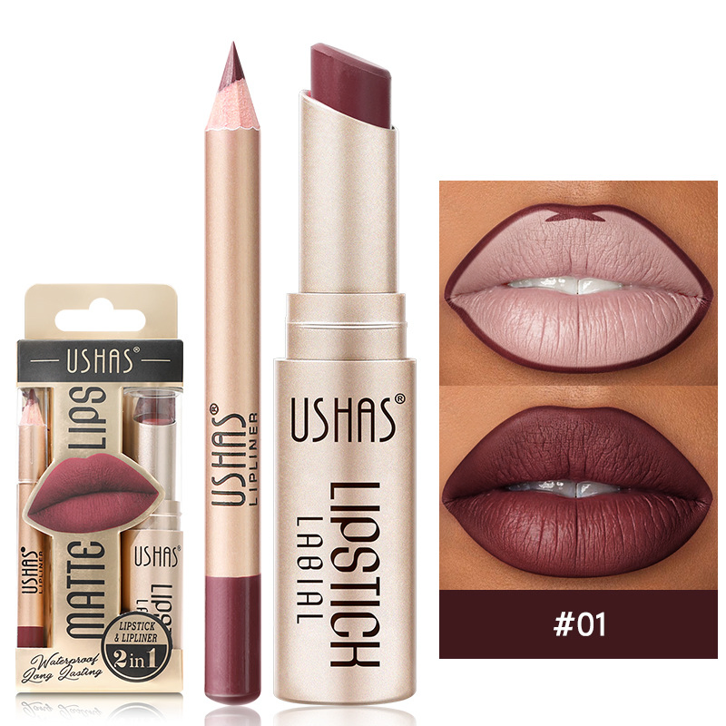 Lip Liner Pencil Strap Non Stick Cup Longlasting Waterproof Matte Lipstick Set 12 Colors