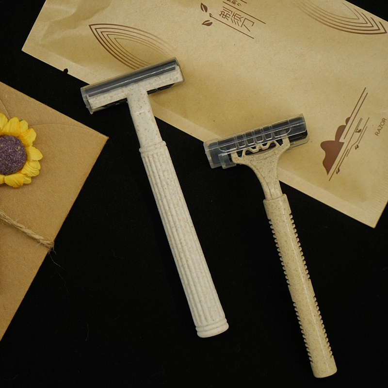 Hotel Supplies Biodegradable Disposable Razor Eco-Friendly Natural Bamboo Shaving Kit for Men