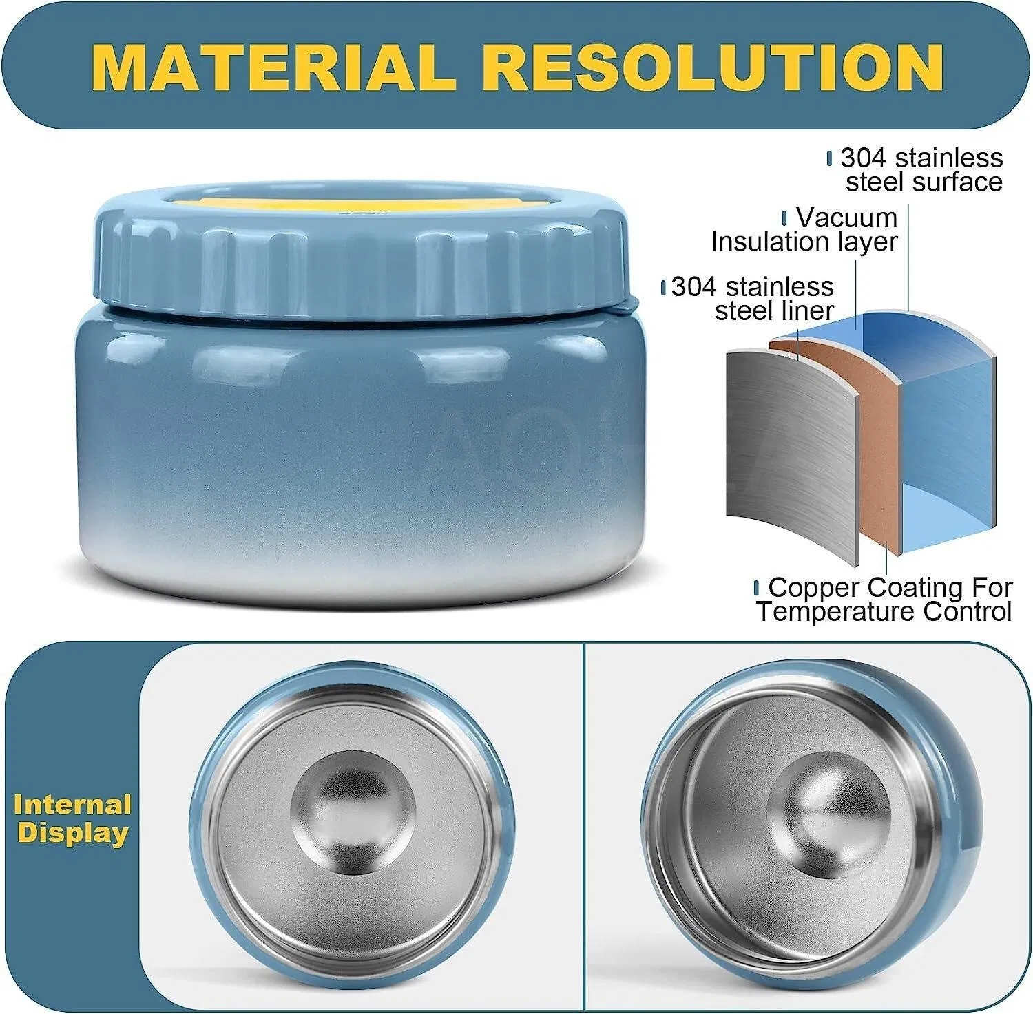 Aohea Food Jar Double Wall Stainless Steel Ther Simple Modern Food Jar for Hot Food Reusable Stainless Steel Vacuum Insulated Leak Proof Lunch Storage for Smoot