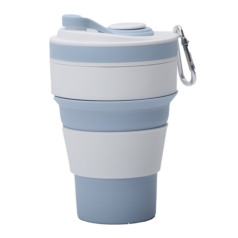 Creative Silicone Folding Cup, Coffee Cup, Outdoor Sports Water Bottle. Convenient to Carry with Straw and Hook